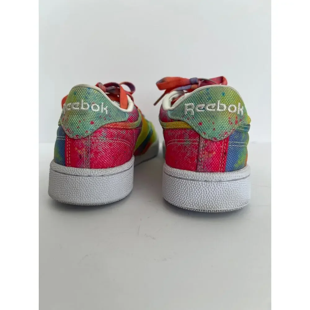 Reebok Club C 85 Unisex Pride Rainbow Tie Dye Canvas Sneakers Men 8/ Women 9.5